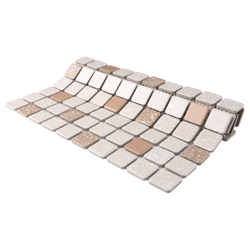 Crystalline Square 1.1" x 1.1" Porcelain Grid Mosaic Wall & Floor Tile, Beige/Terracotta/White