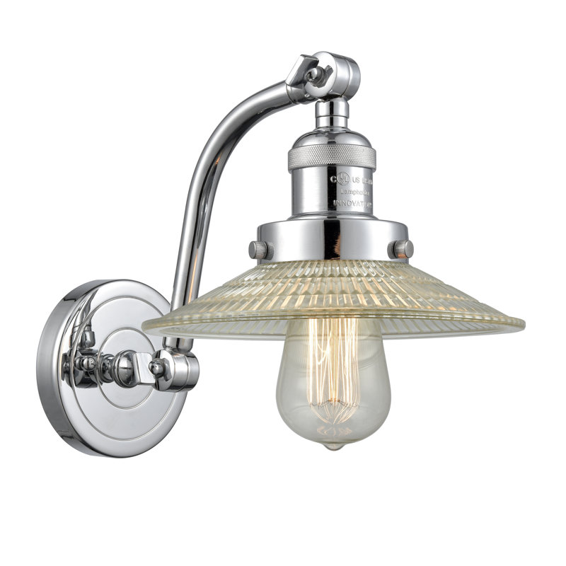 Miramontes Armed Sconce, Clear Halophane, Polished Chrome, LED