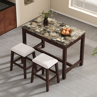 Ensemble de table de salle à manger moderne avec tiroirs de rangement et tabourets rembourrés