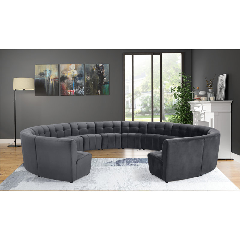 Jedson Velvet Sectional Symmetrical, Grey Velvet