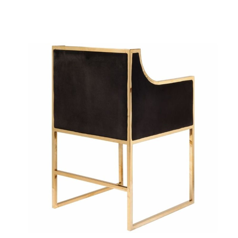 Chaise avec accoudoirs en velours Kusta, Noir et or