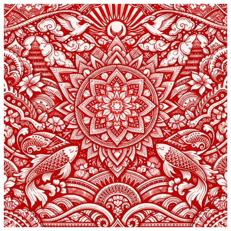 Tapisserie murale rouge complexe - Mandala, 50in H x60in W with 4 Grommets
