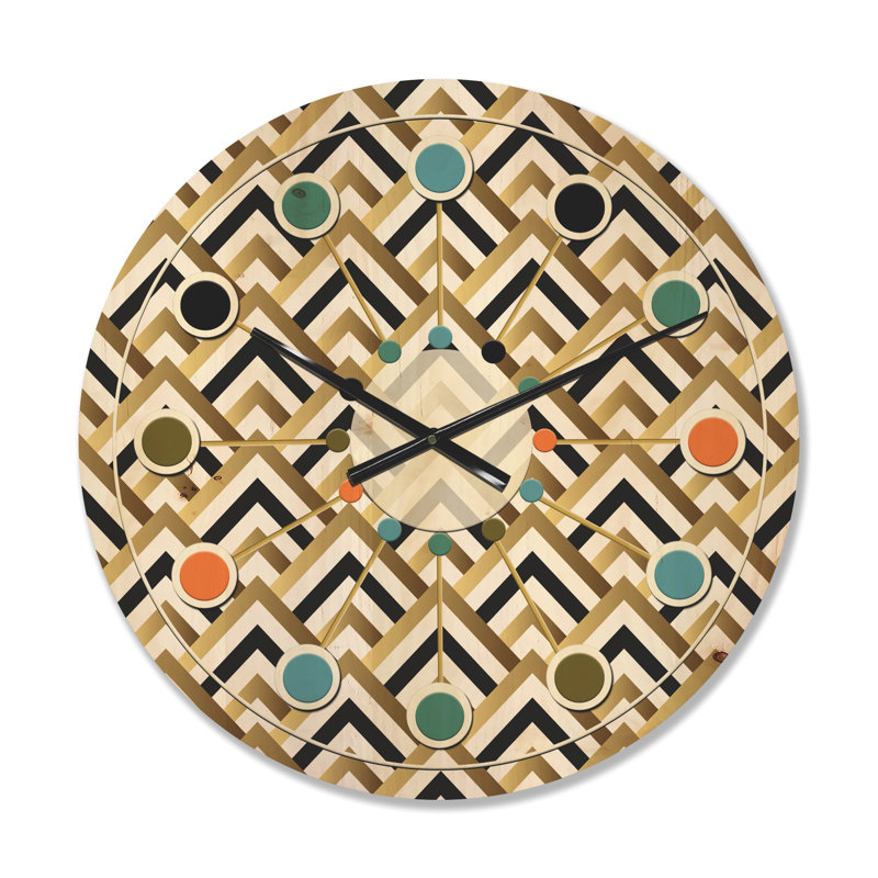 Triangle doré noir et blanc - Horloge murale Mid-Century, Petit