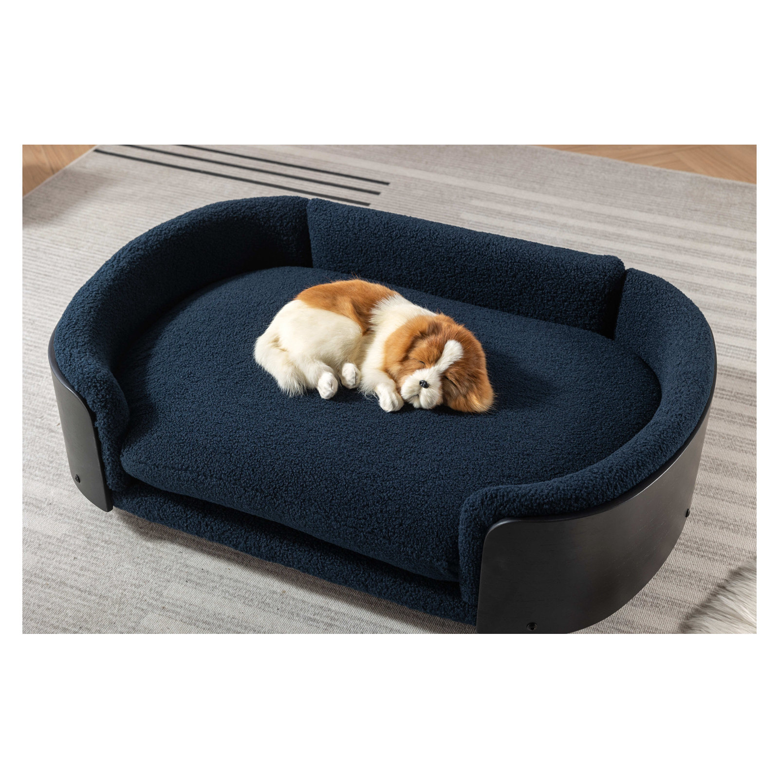 Inira Pet Bed, 30.7" W x 20.08" D x 9.85" H, Dark Blue/Black
