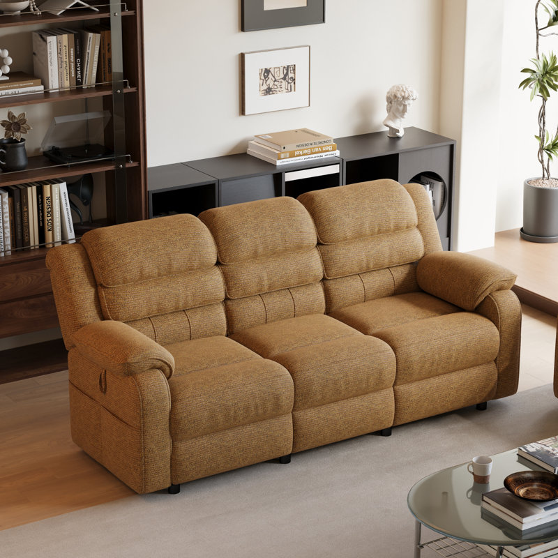 79" Wide 3-Seater Power Reclining Sofa with Dual Motorized Recliners, Brown