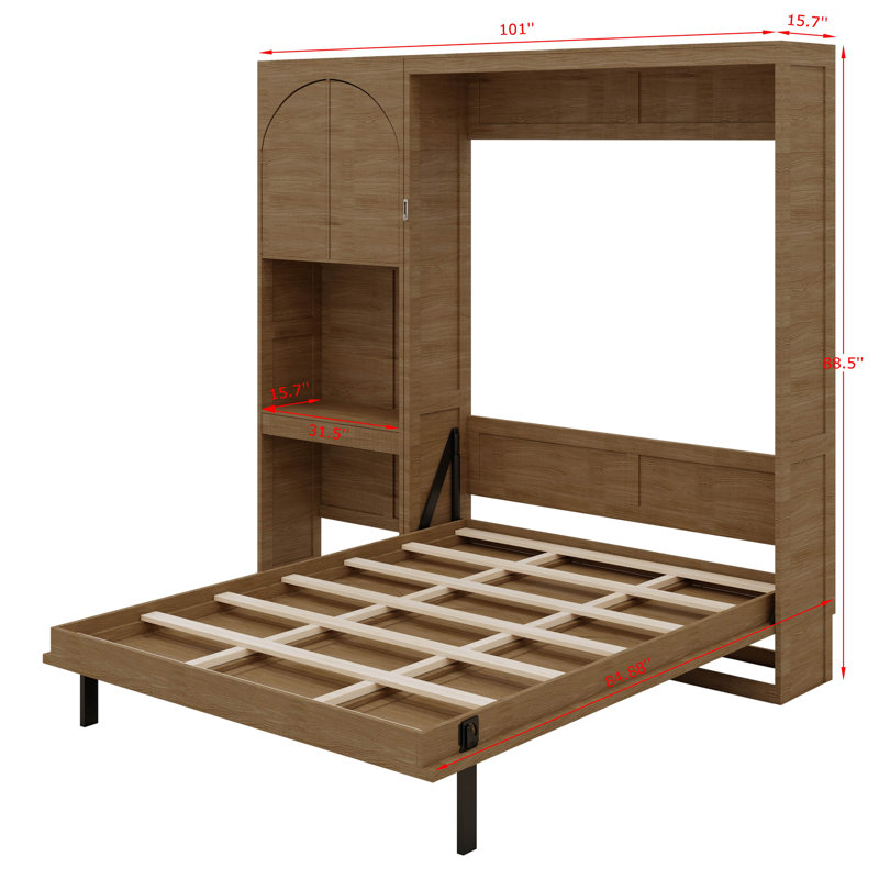 Lit escamotable avec bureau, armoire de rangement, lumière DEL, tiroir, lit escamotable mural, lit escamotable peu encombrant
