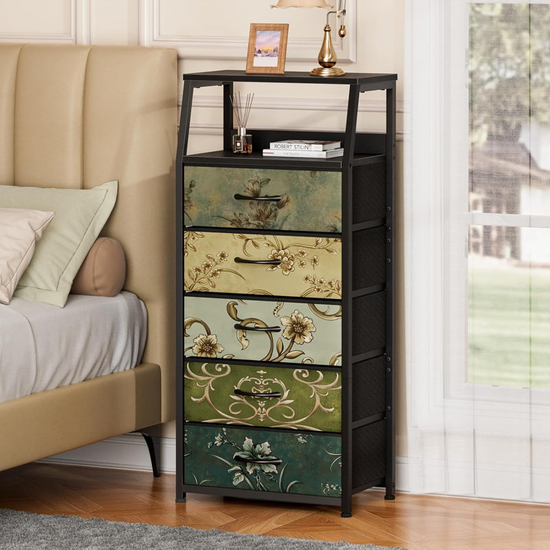 retro tall dresser Retro 5 Drawers Dresser, Tall Dressers For Bedroom, Closet, Hallway, Nursery, Storage Tower Organizer, Vertical Nightstand Side Table Furniture, Steel