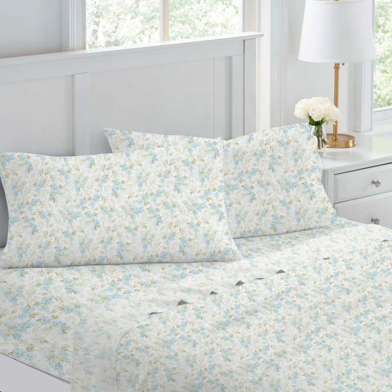 4-Piece 300 Thread Count Sateen Cotton Sheet Set, Queen Sheet Set with 2 Pillowcases, Rena