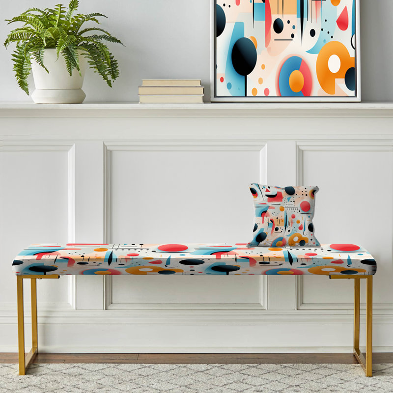 Banc rembourré Mid-Century, Motifs tendance rose et bleu Mid-Century