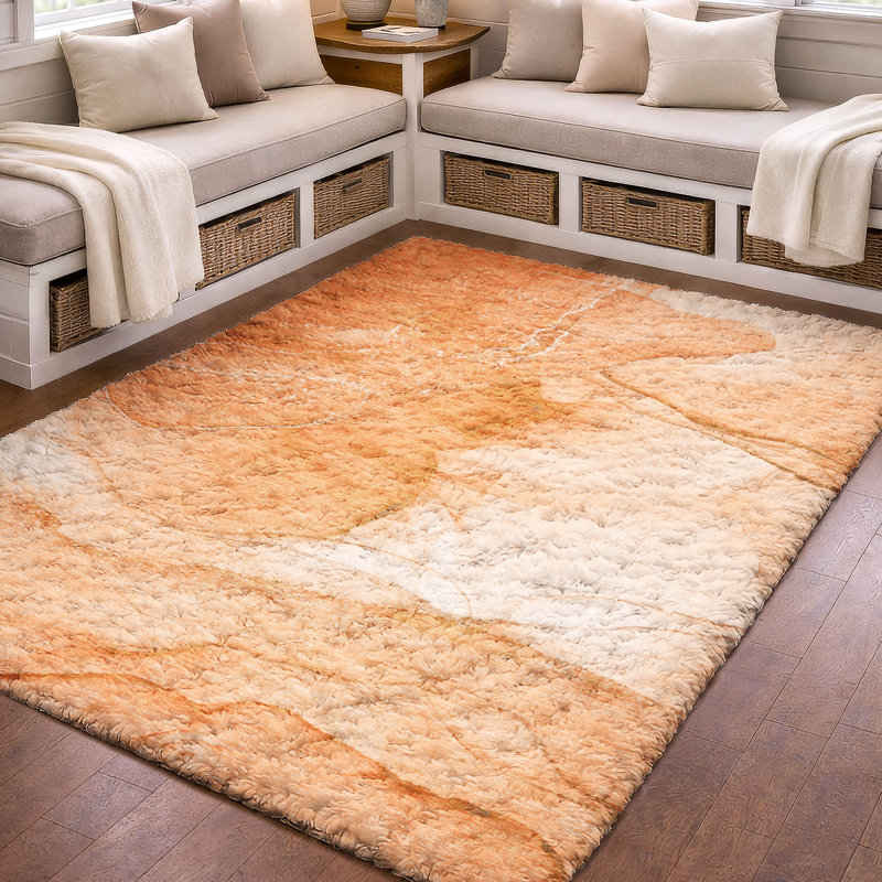 Tapis de qualité supérieure lavable à la machine à poils longs ADS507, Orange, 5 pi x 7 pi 6 po