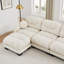 Canapé d'angle modulaire en tissu chenille confortable au design plissé, avec siège ergonomique en mousse haute densité, pouf, accoudoirs arrondis et 2 coussins décoratifs ronds.-1530524467-1530524472