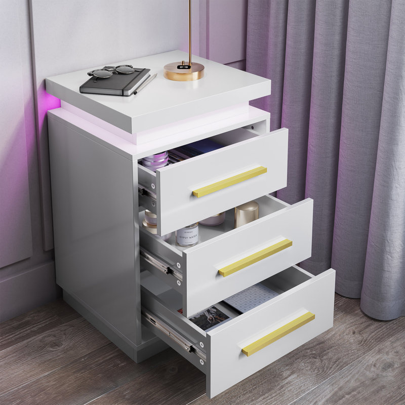 Table de chevet en bois manufacturé Ilgars, Blanc