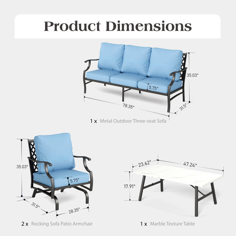 Tapasi 5-7 - Person Patio Conversation Set with Rocking Lounge Chairs & Optional Ottoman, Blue, No