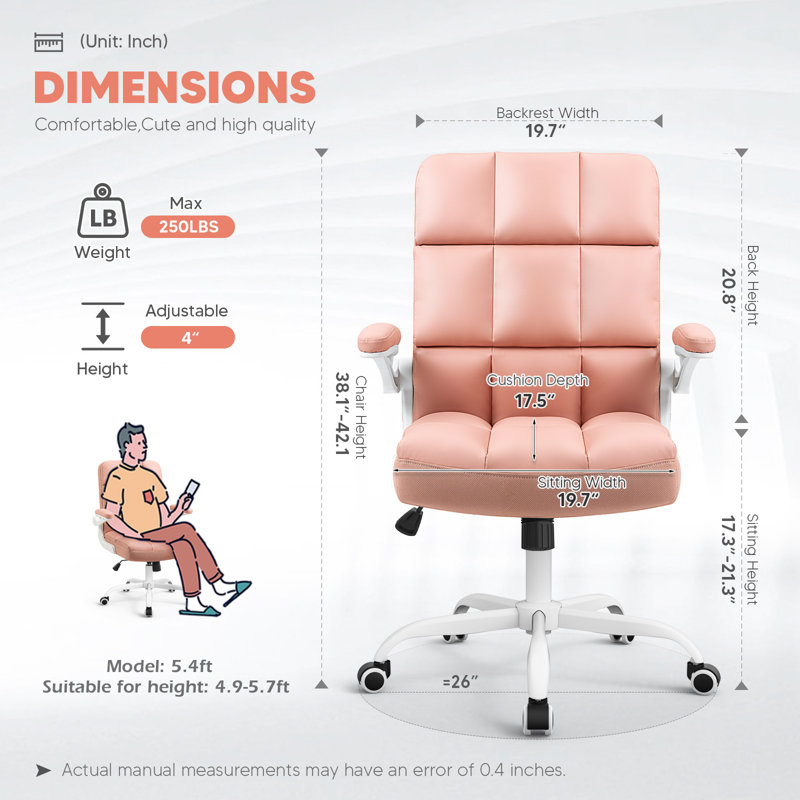 Faux Leather Cute Office Chair, Pink, White