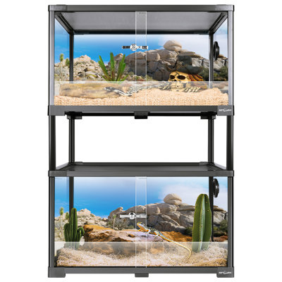 REPTI ZOO Double Stacked Reptile Terrarium, 24" X 18" X 44", Front-Opening, Full-Vision, Knock-Down, 2-Pack, 34-Gallon Terrarium For Reptiles (Bearded Dragons, Lizards, Snakes, Geckos).