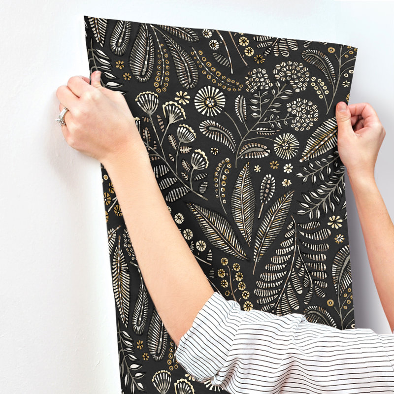 Briar Navy Floral Wallpaper, Black