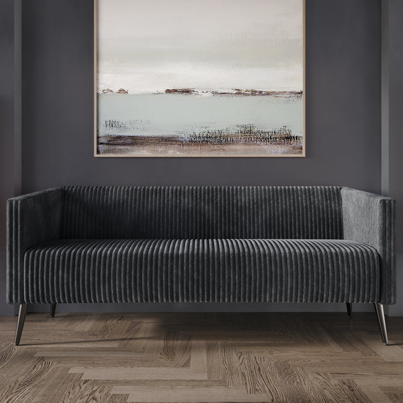 Schermick Corduroy 74.21'' Upholstered Sofa, Gray