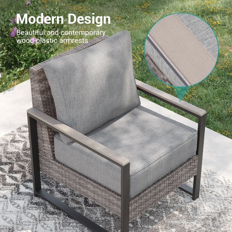 8 Piece Patio Conversation Sofa Set, PE Rattan Conversation Set, Linen Gray