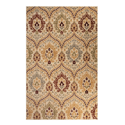 Tapis damassé tissé à la machine en brun / gris / ivoire