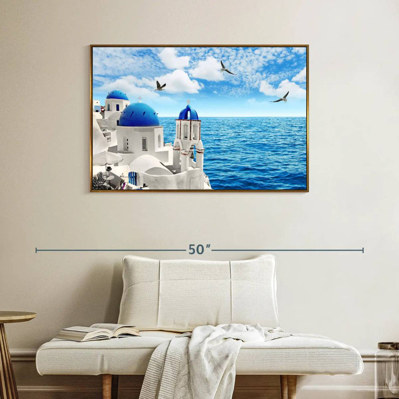 Île de Santorin, Cadre flottant doré, 40 po x 27 po