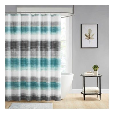Stripe Print Shower Curtain 72" x 72" - Aqua/Grey Polyester with Anti-Microbial Treatment