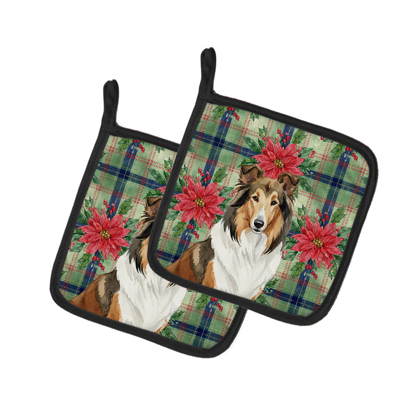 Paire de poignées Sable Collie Christmas Poinsettas, Brun