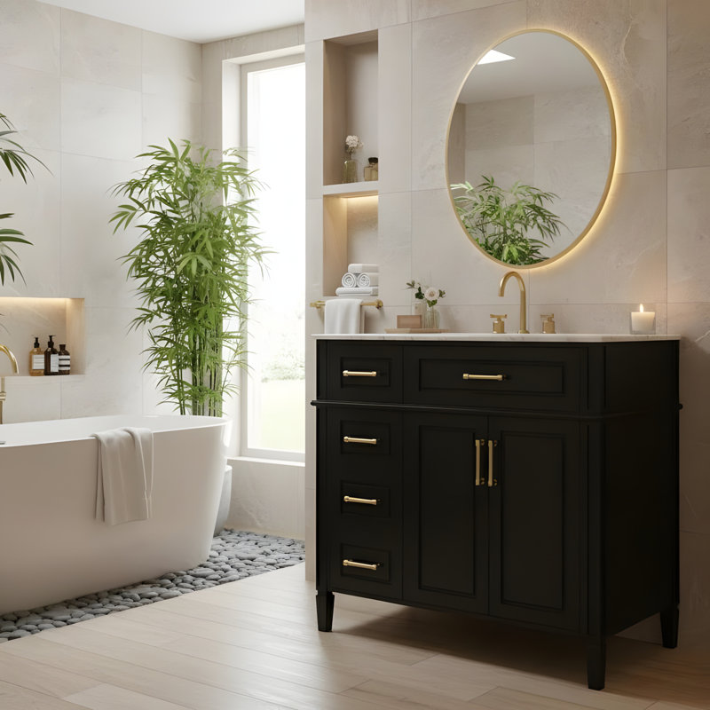 Meuble-lavabo de salle de bain avec lavabo, Noir