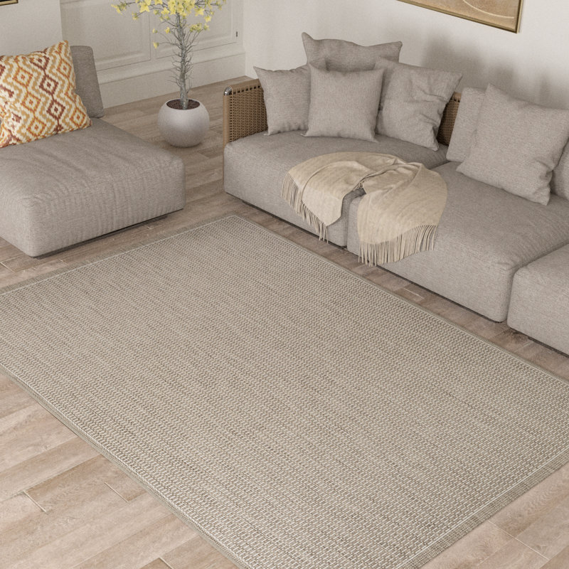 Tapis intérieur / extérieur taupe Sania, Rectangle 7 pi 6 po x 10 pi 9 po, Ivoire / taupe