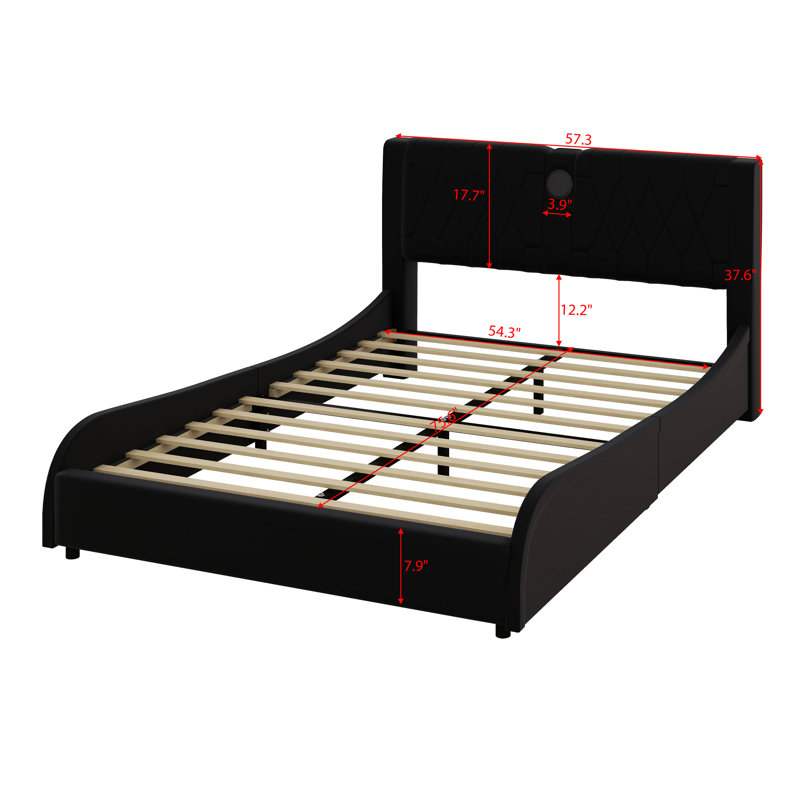 LED Bed Frame With Bluetooth Speaker, Black, Full