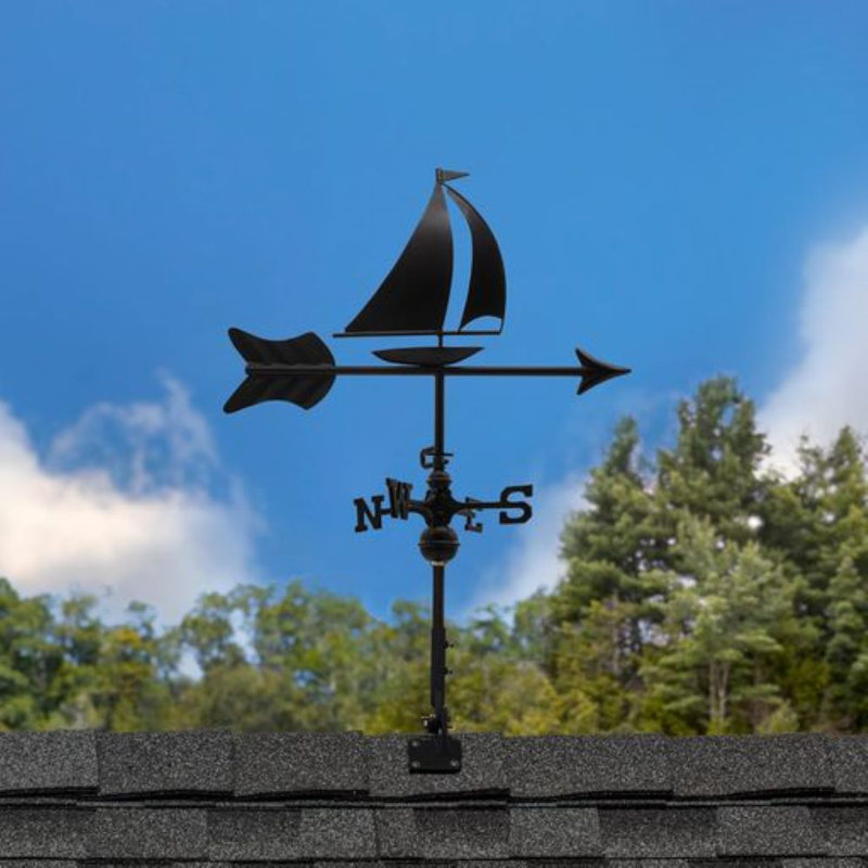 Black Aluminum Sailboat Garden Weathervane with Pole