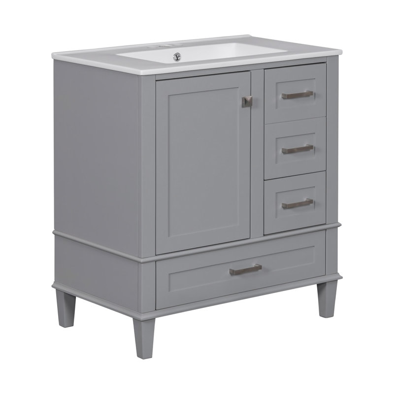 Ensemble de meuble-lavabo moderne avec lavabo 30 po, meuble-lavabo moderne avec porte à fermeture douce et 3 tiroirs, structure en bois massif