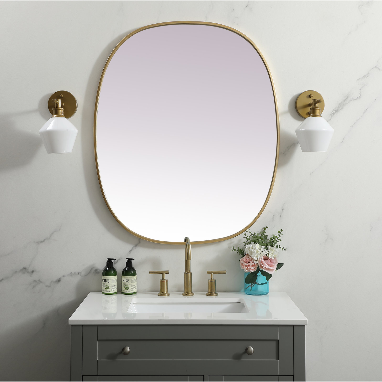 Sabine Metal Curved Oval Wall Mirror, Brass, 36" x 30"