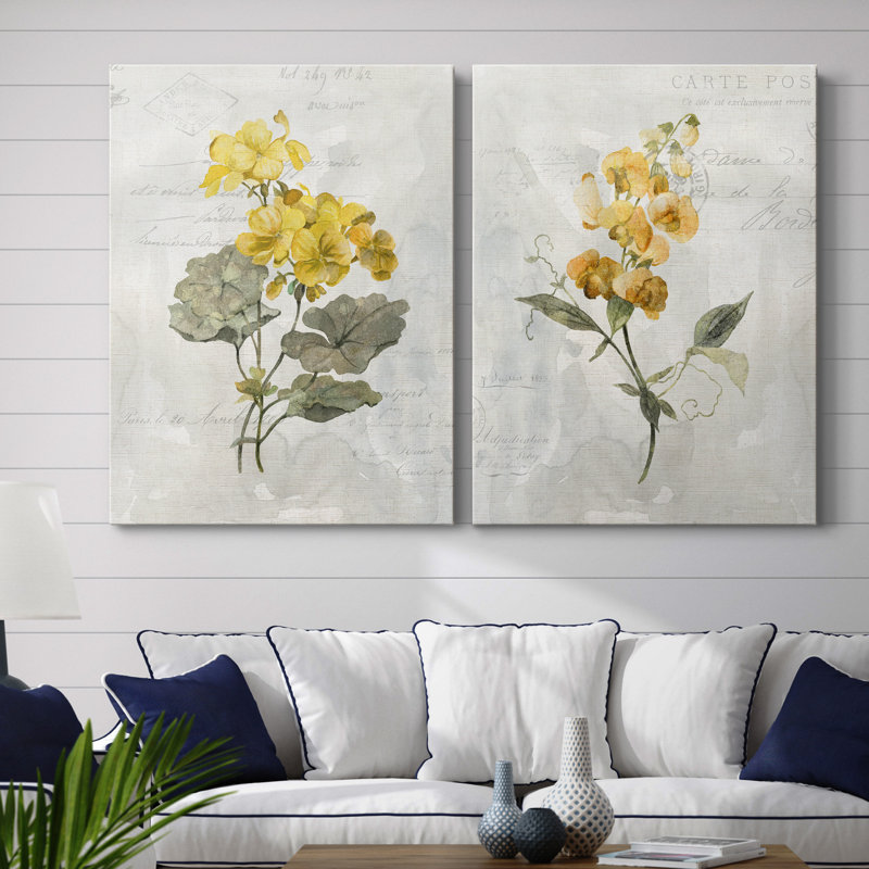 Canari lin géranium - ensemble de 2 reproductions d'art, Pas de tapis, H 20 po x l 32 po x P 1 po, Toile tendue