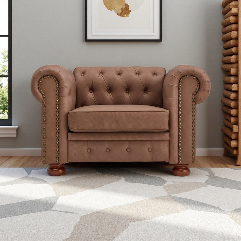 Canapé Chesterfield classique pour le salon, Brun