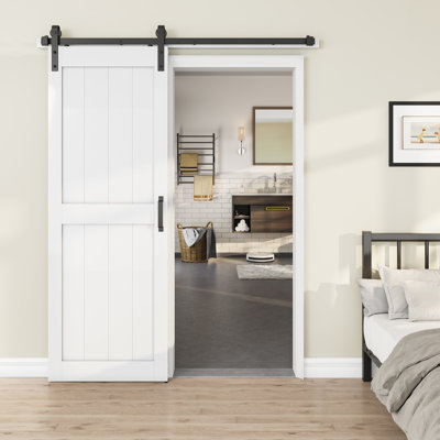30''/36''/48'' x 84'' Manufactured Wood PVC Paneled Barn Door with Installation Hardware Kit