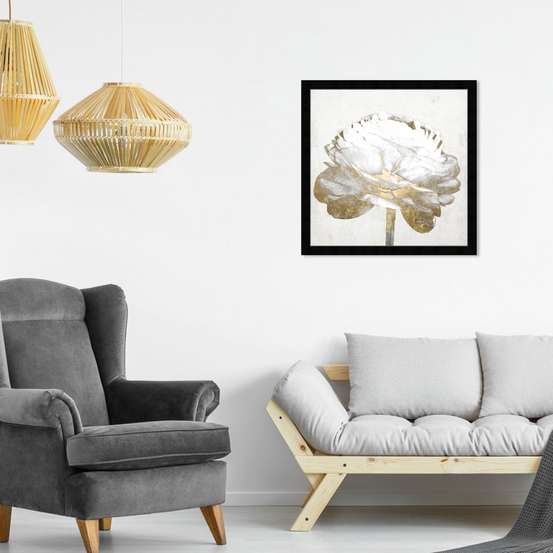 Gold And Light Floral " Gold And Light Floral II White " by Oliver Gal Painting Print, Black, 22" H x 22" W