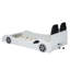 Lit de style voiture de course simple à DEL avec support dorsal confortable, bois blanc - Éclairage d'appoint à DEL sécuritaire et élégant rembourré de style moderne