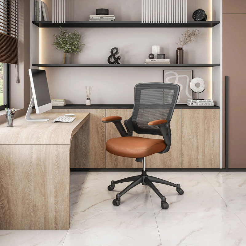 Mid-Back Mesh Task Office Chair with Height Adjustable Arms, Brown
