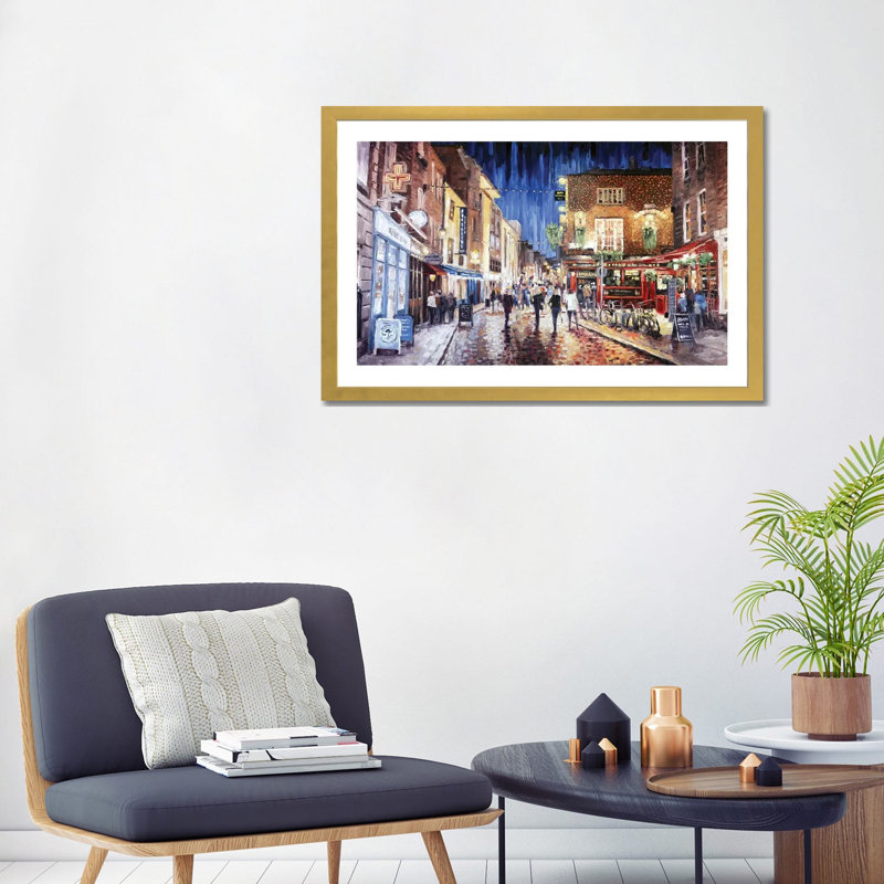 Temple Bar par Roger Disney - reproduction d'art, Papier encadré doré, Blanc, H 24 po x l 32 po x P 1 po