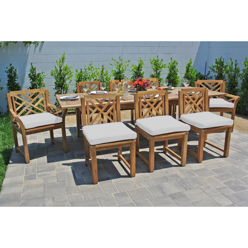 Monterey 8 - Person Teak Wood Patio Dining Set with Extendable Rectangular Table , Sunbrella® Cushions Included, White, White