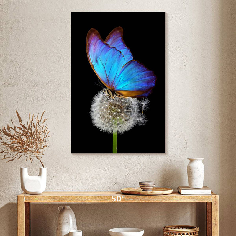 Brampt Blue Morpho On Dandelion, 39" H x 26" W