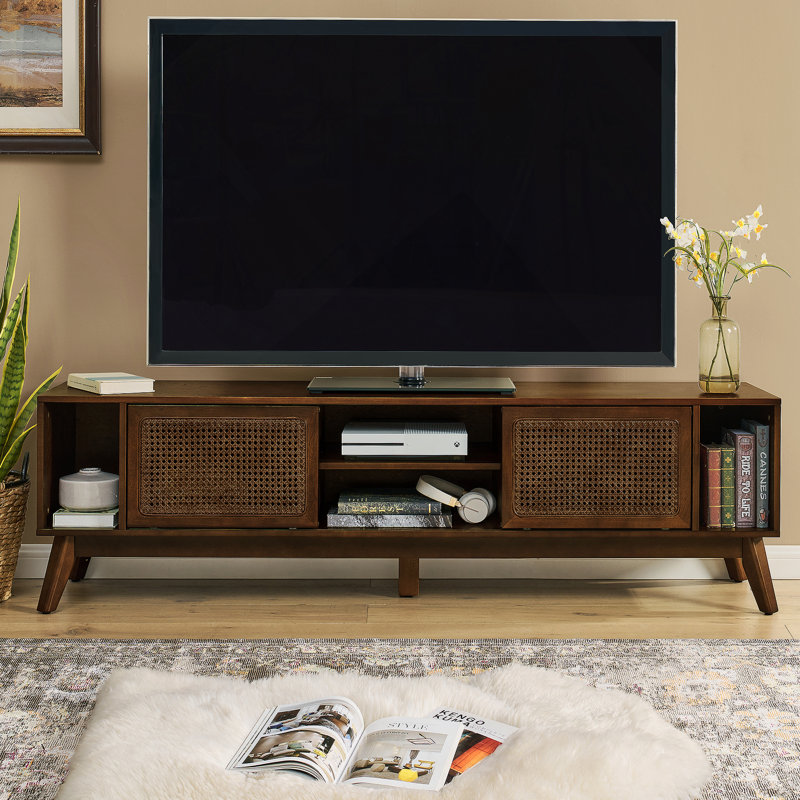 Meuble télé 67,9 po Mid-Century Modern Rattan, Noyer brun