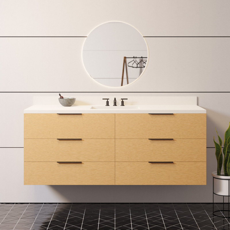 Mitchell 60'' Single Bathroom Vanity with Top, Blonde Brown, Matte White