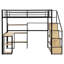 Lit mezzanine double noir avec escalier et bureau / tablettes pratiques - structure en métal, espace de rangement supplémentaire, sans sommier tapissier et structure robuste et pratique, requis pour une chambre à coucher de qualité