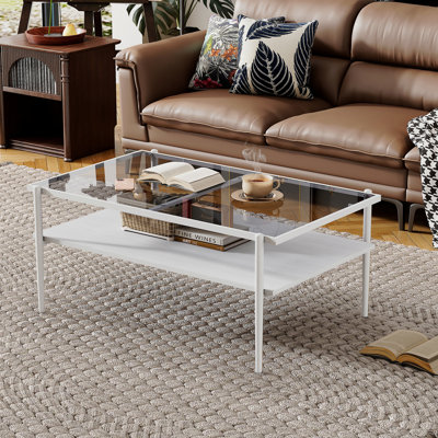 Ensemble de 3 tables basses et tables de bout, table en verre trempé avec panneau de fibres à densité moyenne, tables de salon modernes - verre gris