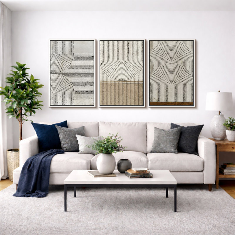«Mid Century Modern Boho», Disgressed Grunge, Cadre flottant blanc, H 24 po x l 48 po 