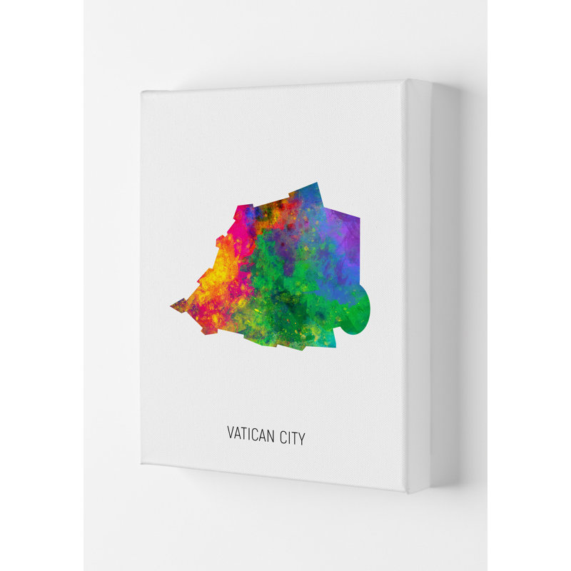Vatican City Watercolour Map by Michael Tompsett - Print, Wrapped Canvas, 29.7cm H x 21cm W x 4cm D