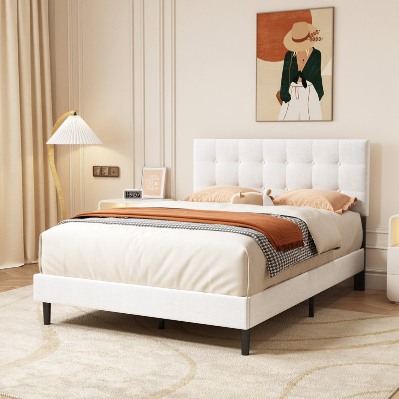 Upholstered Platform Bed, Full, Black