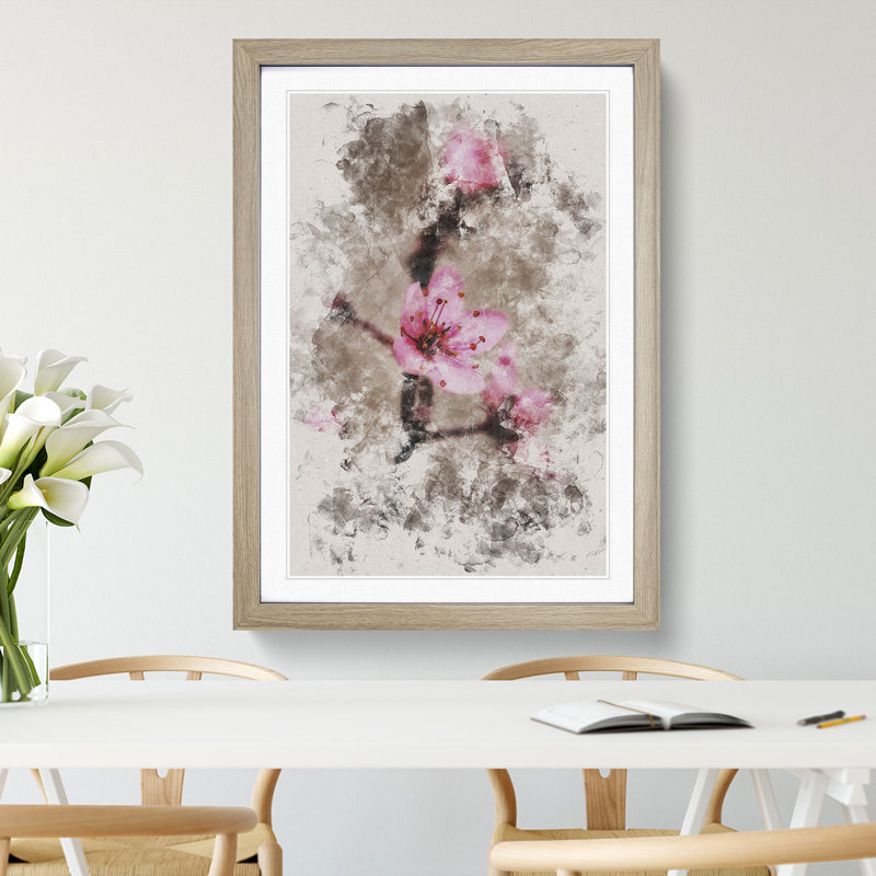 Pink Cherry Blossom Flowers Vol.1 - Framed Print, 90cm H x 65cm W x 2cm D, Oak Framed