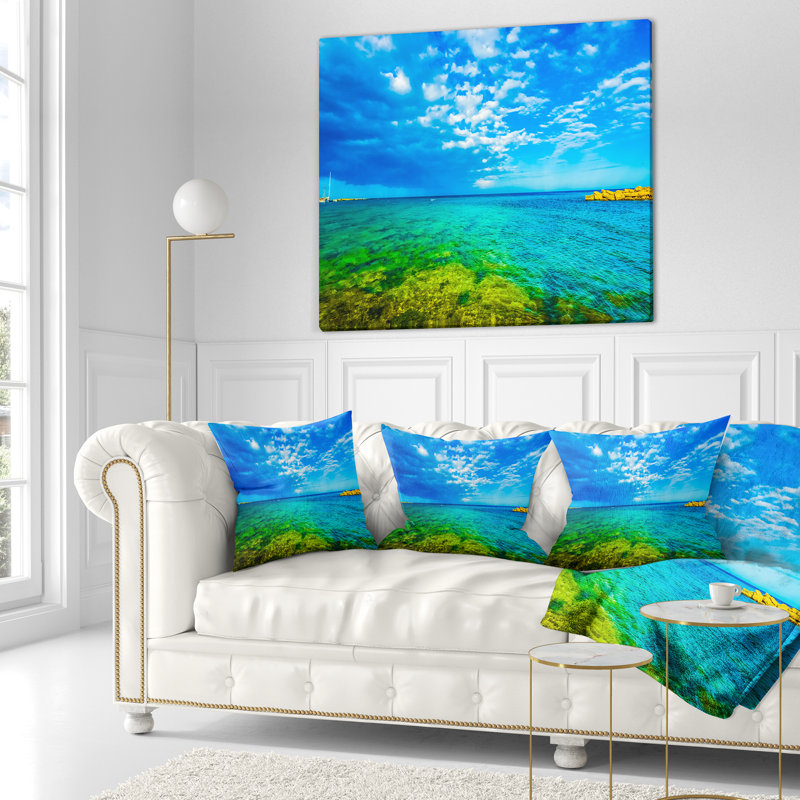 Coussin pittoresque «Seashore» bleu vert, 18 po x 18 po, Coussin décoratif
